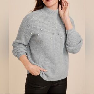 Maurices Gray Sweater with Pearl Accents